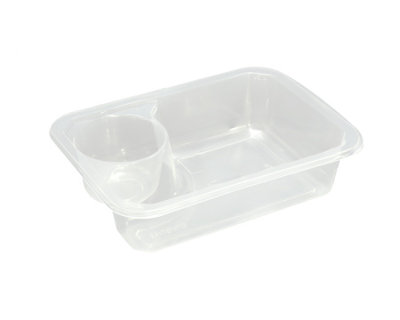 Товар лоток под запайку 187*137*45мм с соусником, прозрачный, пп 400 шт/кор в категории каталога лотки под запайку